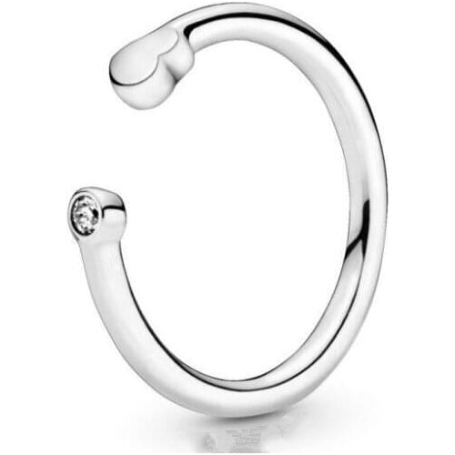 925 Sterling Silver Pan Ring work Polished Heart OPen Ring With Crystal For Women Wedding Party Gift Fashion Jewelry