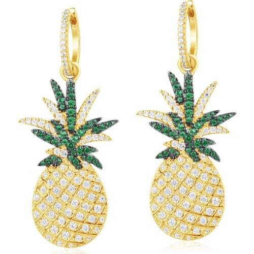 1pairs New Golden Crystal Rhinestone Yellow Pineapple Earrings Luxury Wild Star Net Hot Ins same style with Earrings