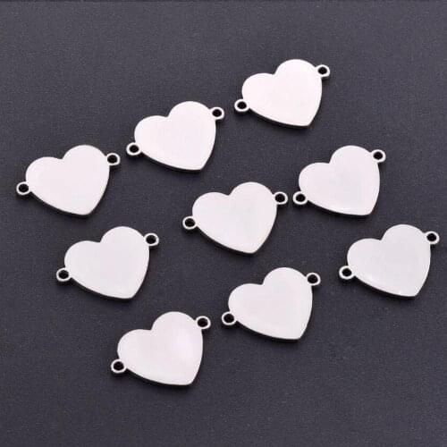 10pcs Stainless Steel Heart 2 Holes DIY Charm Bracelet Necklace Connector Charms DIY Jewelry Findings Bangle Connector Accessory