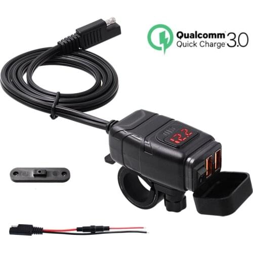 12V Motorcycles Charger Mounted Dual USB Charger Kit Waterproof Double QC3.0 Fast Charge Car Phone Charger Socket Power Adapter