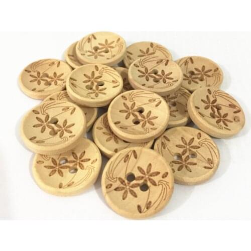 200pcs 20mm Natural Florals Flower Laser Wood Buttons Round Sewing DIY 2 Hole Button Embellishments For Scrapbooking