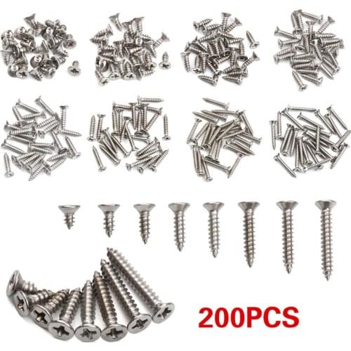 200Pcs Flat Head Self Tapping Screw Assortment Kit Round Head Phillips Truss Mushroom Screws Set M3*6/8/10/12/14/16/18/20