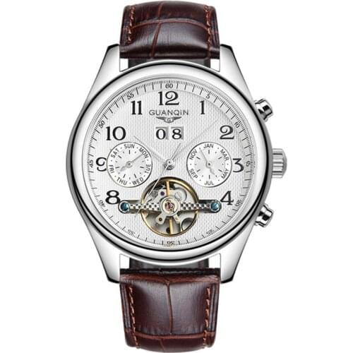 2020 Guanqin GQ10029 Top brand sporrt mens Dropshipping watch Date Sport Watch Leather Watch Band mechanical mens Watch