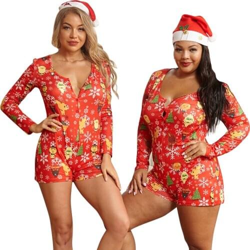 2020 New style printed knit Christmas plus size adult onesie pajama for women 2020