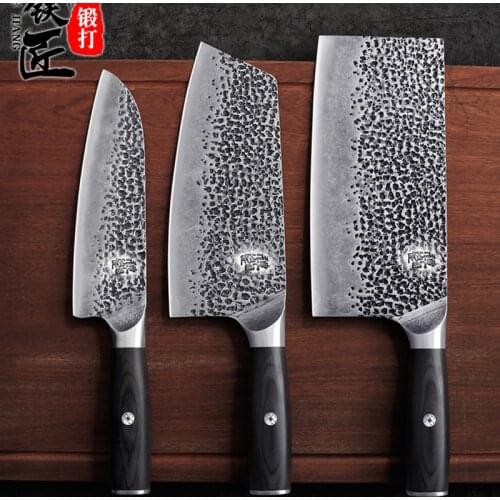 3 pieces Hand Forged Slicing Knife Cooking Knife Sharp Cleaver Meat Slicing Knife Chef Special Knife 5CR15MOV Steel