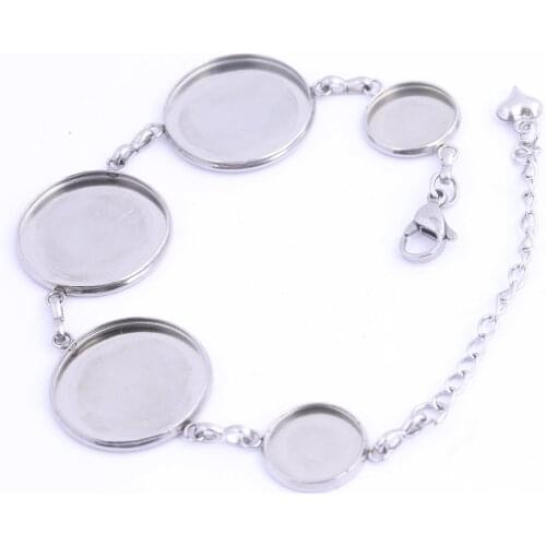 3pcs Fit 12mm 20mm Cabochon Bracelet Base Setting Blanks Stainless Steel Tray Bezel Findings For Jewelry Making Supplies