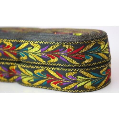 9yards/lots Woven Jacquard Ribbon 2.5cm black with gold Geometric pattern LS-4326