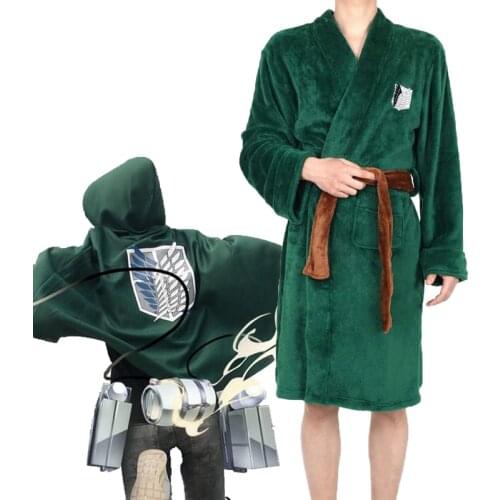Anime Costume Attack on Titan Robe For Adults Man Green Bathrobe Eren Jager Cosplay Home Sleepwear Pajamas Halloween