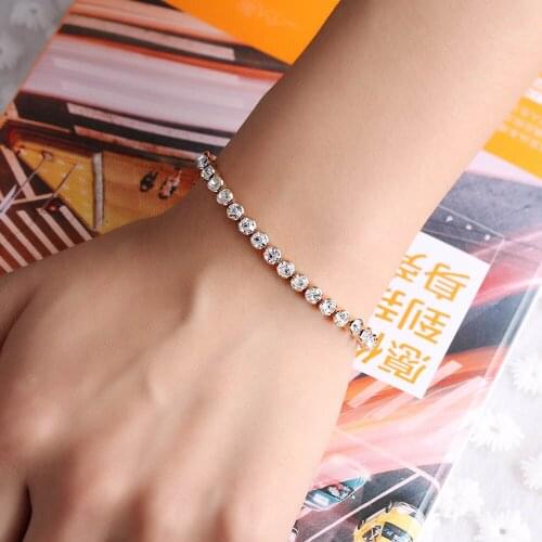 1Pc Crystal Rhinestone Jewelry Gold/Silver Color Bracelet Chain Women Bridesmaid Girls Wedding Party Hot Sale Gift Cuff Bracele