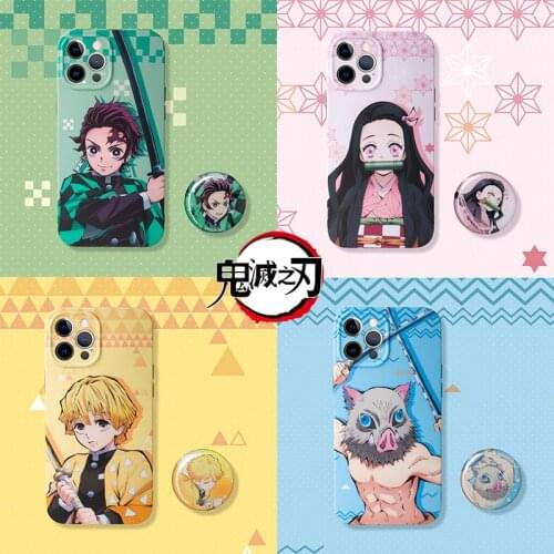 Hot Demon Slayer Kimetsu No Yaiba Phone Case For Iphone 7 8 Plus 12 Mini 11 Pro x Xs Max Xr Cute Anime Folding Bracket Cover