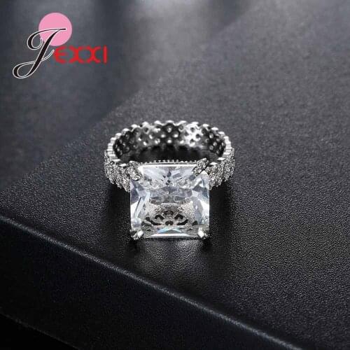 Hot Wedding Rings for Women With Square Crystal Hollow Out 925 Sterling Silver Cubic Zircon Female Engagement Band Anillos