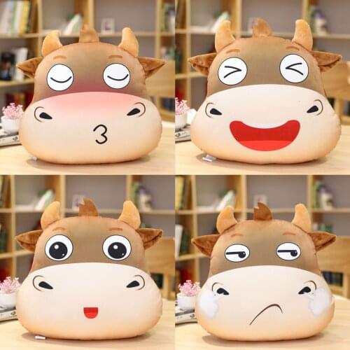 Kawaii Sand sculpture cow pillow spoof expression cow mascot Stuffed Animals plush toy Sleeping doll boys girls Birthday Gift