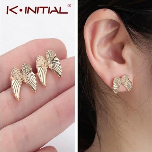 Kinitial Stainless Steel Double Angle Wings Earrings For Women Statement Guardian Angel Piercing Anti-allergy Stud Earring Gift