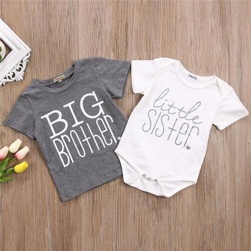 Newborn Baby Letter Rompers Newborn Baby Boys Girls Brother Sister Cotton Romper 2018 New Arrival Fashion Jumpsuit Tops T-shirt