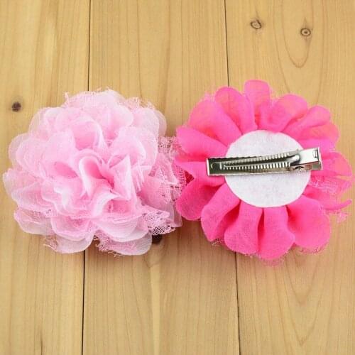 60pcs/lot 3.94" Tulle Lace Layered Flowers Glued On Alligator Clips Shabby Chiffon Flower Hair Clips FC43