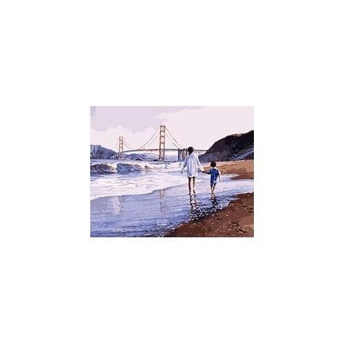MaHuaf-W287 mother and son play seaside bridge set for coloring by number animal canvas pictures for living room home decor