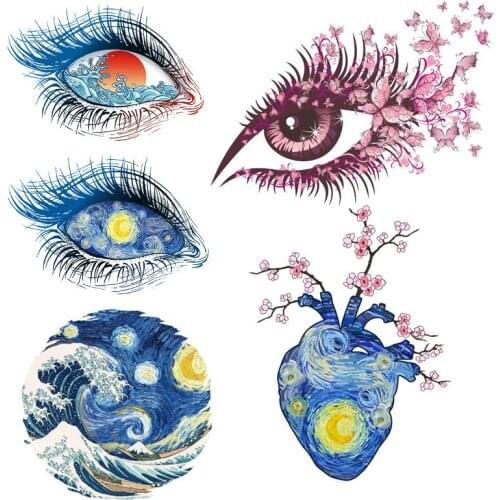 Eyes Art Patches On Clothes Fashion Women Thermo-stickers For Clothes Flower Van Gogh Stickers Iron-On Transfers For Clothing