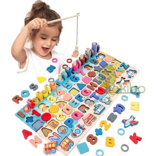 Montessori Educational Wooden Toys for Kids Montessori Toys Board Math Fishing Montessori Toys Educational for 1 2 3 Years Old