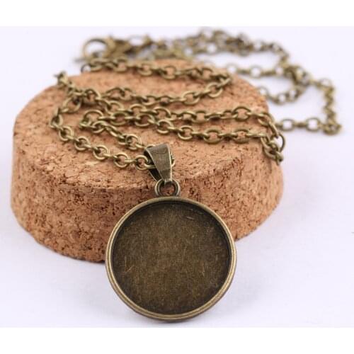 Onwear 5pcs double side 20mm dia blank cabochon settings diy pendant base with 50cm long necklace chain for jewelry making