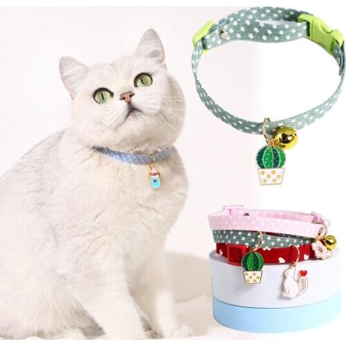 Cute Lovely Cat Collar with Cactus Pendant Adjustable Puppy Chihuahua Necklace with Mango Charm Kitten Collars Pets Supplies