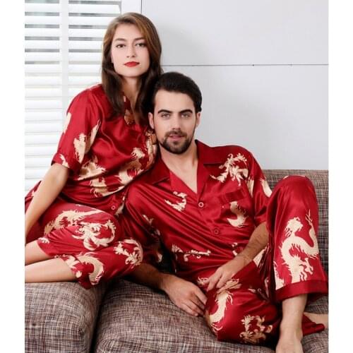 Couple пижама Silk Satin Pajamas Pyjamas Set Long Sleeve Sleepwear Pijama Pajamas Suit Women And Man Sleep 2PC Set Loungewear