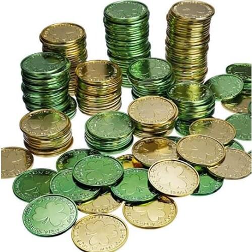 St. Patricks Day Shamrock Plastic Coin Lucky Coins Party Decoration Holiday Favors Toys Diy Table Sprinkles Decor Green Gold
