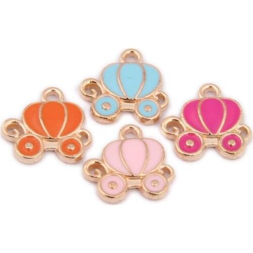 20pcs/Lot Gold Color Tone Pumpkin Cart Shape Enamel Charms 12*12mm Zinc Alloy Metal Oil Drop Pendant For Jewelry Making