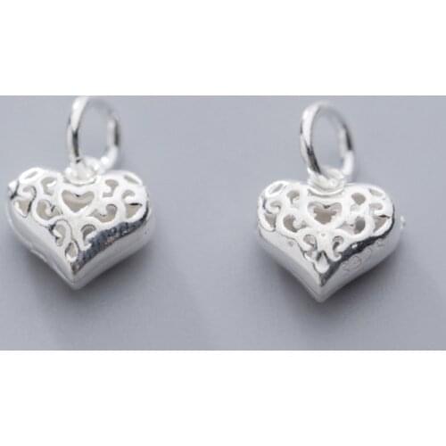 925 Sterling Silver Handmade Craft Heart Charm Pendants 10x10mm Hollow Out Women Jewelry Garment Decoration DIY Bracelets Charms