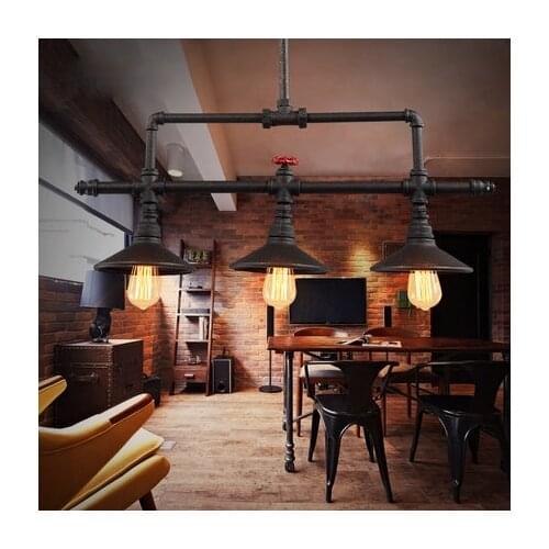 Industrial wind design black paint water pipe 5 chandelier creative rust color LED bulb DIY restaurant decoration E27 lighting