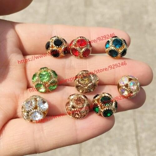 10pcs/lot 12.5mm round ball red crystal button black rhinestone button gold shirt decorative button sweater button small button