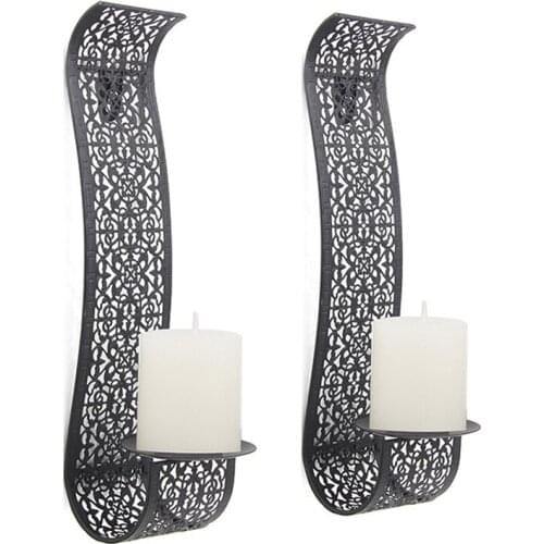 Hollow Metal Candlestick Wall Hanging Pastoral Pillar Decoration Wedding Sconces Home Candle Holder Wall Mounted