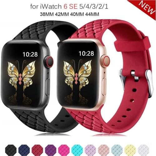 Silicone Band For Apple Watch Series 6 5 SE 44mm 38mm 42mm 40mm Grid Watchband Bracelet On iWatch 4 3 21 Strap for Apple Watch 6