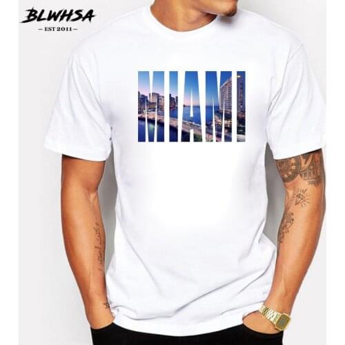 BLWHSA New Arrive Men T-Shirt Miami City Design Printing Cotton Casual Summer Short Sleeve Tee Shirts for Men Tops