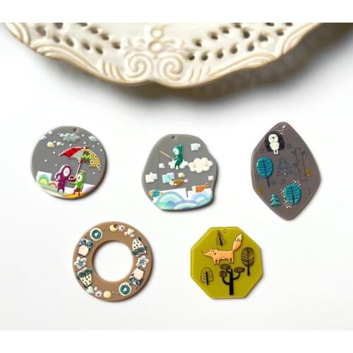 DIY Earrings cartoon fashion cartoon character owl hedgehog fox micro relief acrylic earring material