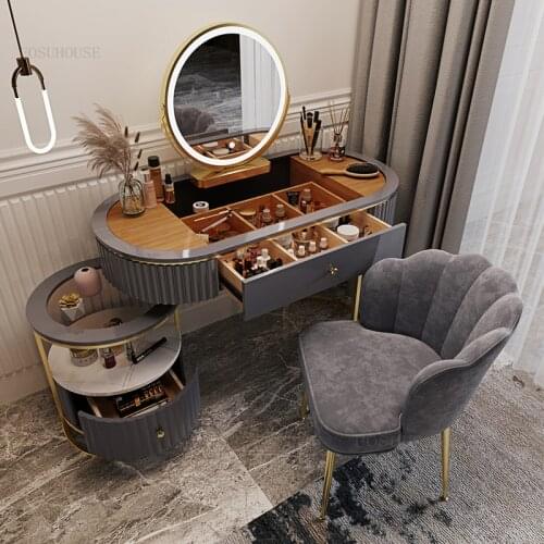 Nordic Fashion Iron Dressers Minimalist Modern Home Bedroom Mirror Chair Dresser Light Luxury Bedroom Furniture Dressing Table