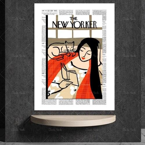 The New Yorker, New Yorker Cover Art Print, Cat Art, Bookstore Art, Book Art, Poster, Literary Gift, Book Lover