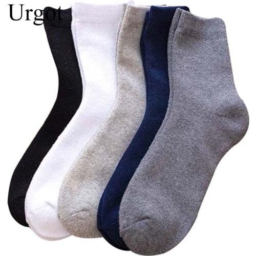 Urgot 5 Pairs Mens Socks Plus Velvet Fuzzy Terry Keep Warm Winter Socks Men Solid Color All-match Casual Business Sox Crew Meias