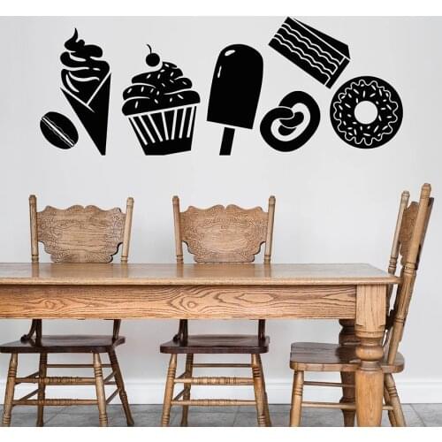 Dessert Shop Wall Decal Sweets Confection Ice Cream Cake Donut Coffee Beans Vinyl Window Stickers Cafe Interior Decor Art 3746