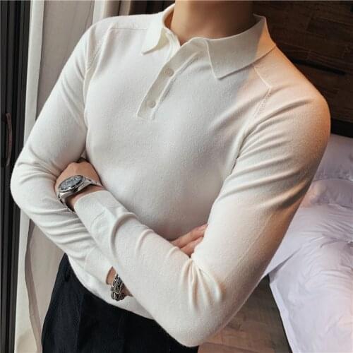 High Quality Turn Down Collar Sweater Men Clothing Fashion 2020 Solid Long Sleeve Knitted Pullovers Slim Fit Casual Pull Homme