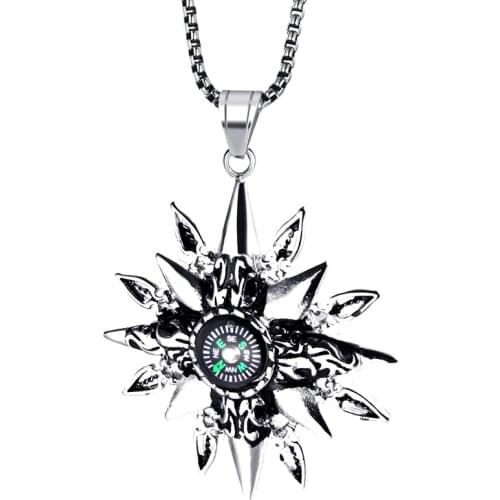 RIR Brand High Quality Retro Cross Star Compass Necklace Gold Color Pendant Men Stainless Steel Necklaces
