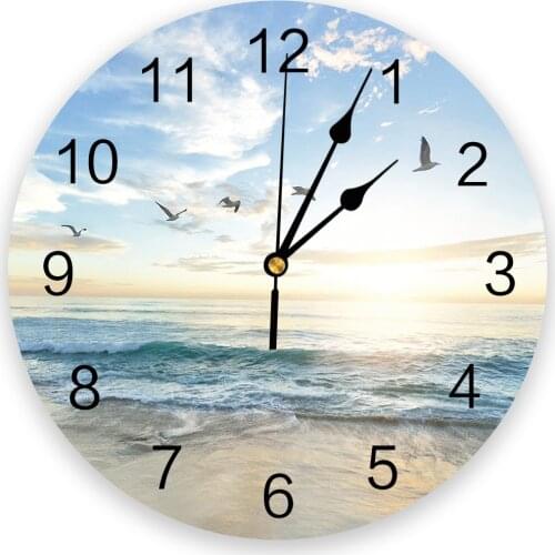 Sunset Sea Scenery Painting Clocks Wall Home Decoration Modern Kitchen Teen Room Bedroom Living Room Decor Wall Clock