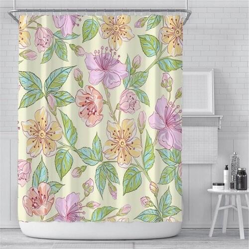 Flower and Birds Tree Shower Curtains Bath Curtain Waterproof Bathroom Decor With Hooks 3d Printing Bath Curtain