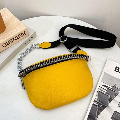 Womens Cowhide Solid Color Lychee Pattern Handbags Chain Casual Large-Capacity One-Shoulder Handbag Womens Simple Chest Bags