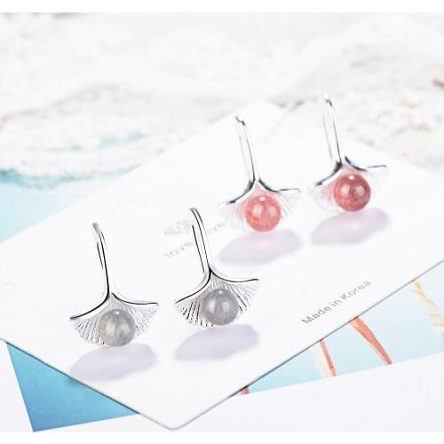 Pink Natural Strawberry Crystal 925 Sterling Silver Stud Earrings For Women Korean Earring Women Jewerly Aretes De Mujer