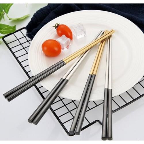 1 Pair Korean Chopsticks Stainless Steel Titanium Plating Gold Rose Gold flat Chop Sticks Sushi Hashi chopstick