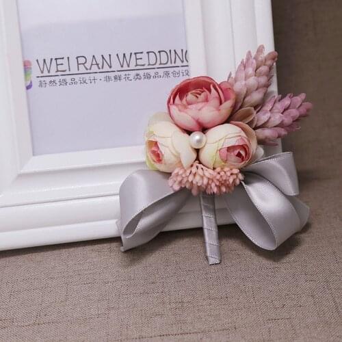 1Piece Handmade Wedding Corsage Groom Boutonniere Bride Bridesmaid Hand Wrist Flower Artificial Flower Corsages Wedding Supplies