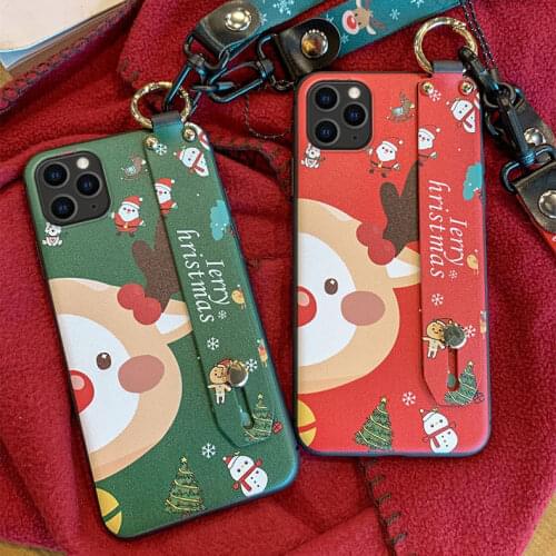 10pcs Christmas Phone Case with Lanyards Holder Cute Santa Deer Phone Case for Iphone 11 Pro Charm Accessories for Iphone Cases