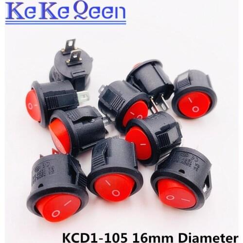100PCS KCD KCD1-105 16mm Diameter Small Round Boat Rocker Switches Black White Red Mini Round Black 2 Pin ON-OFF Rocker Switch