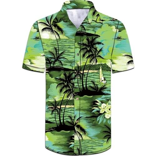 2021 Custom Logo Classic Fit Tropical Green Print Mens Custom Hawaiian Beach Shirts And Shorts