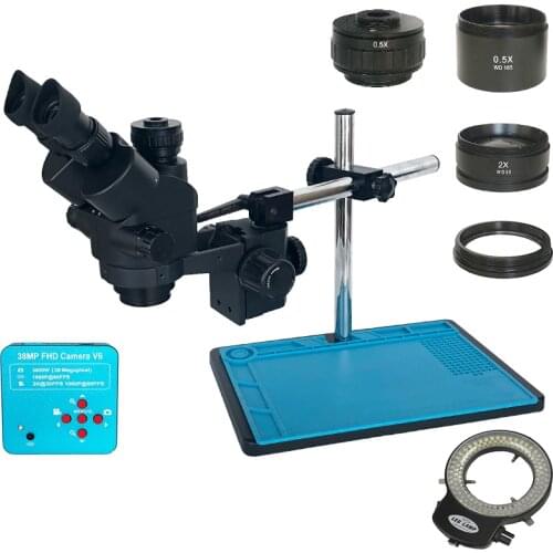 3.5X-90X Continuous Zoom Simul Focal Stereo Trinocular Microscope 38MP Microscope Camera 144 light Phone Motherboard Repair Tool